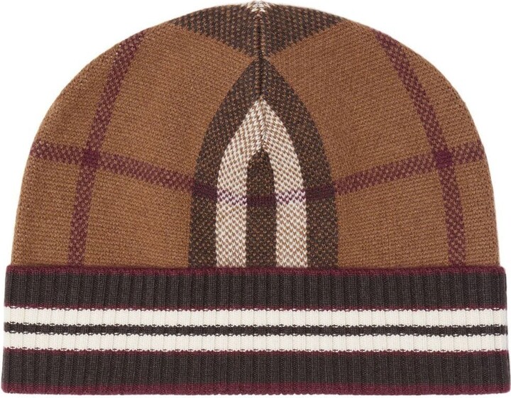 Womens Mens Accessories Mens Hats Burberry Checked Cashmere-jacquard Beanie in Brown 