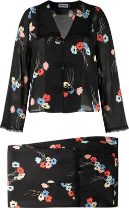 Rixo Black Annabelle Floral Print Pyjamas