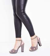 Thumbnail for your product : New Look Grey Suedette Cross Strap Platform Block Heels