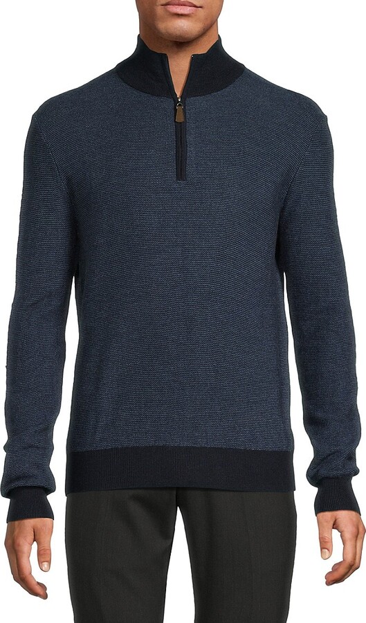 Classic Fit Striped Merino Wool Quarter Zip Sweater