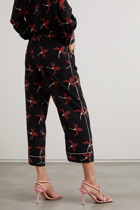 Valentino Cropped Floral-print Silk Crepe De Chine Straight-leg Pants - Black