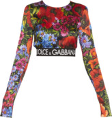 Thumbnail for your product : Dolce & Gabbana Floral Long-Sleeve Branded Crop Top