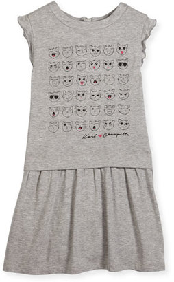 Karl Lagerfeld Paris Faces of Choupette Jersey Dress, Gray, Size 12-16