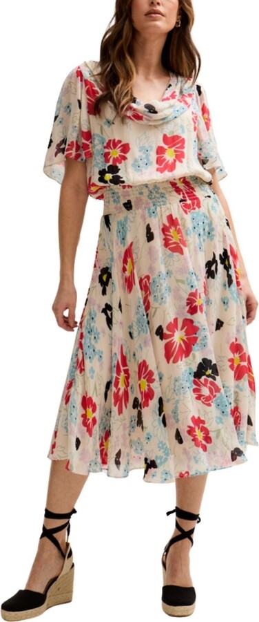 Lily and Lionel London Women's Galaxy Cowl Neck Poppy Print Midi Dress
