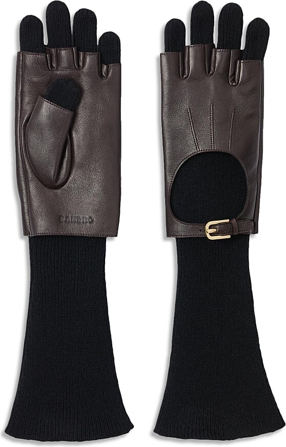 Sandro Two In One Leather & Knit Gloves