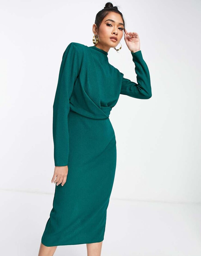 high neck off shoulder dress