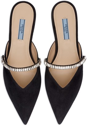 Prada Flat suede mules with crystals
