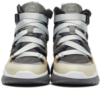 Chloé Grey and Beige Sonnie High-Top Sneakers