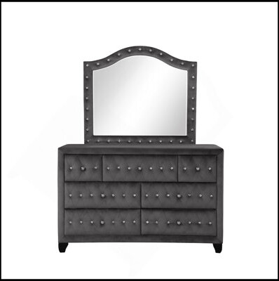 Sophia Modern Style Crystal Tufted Upholstery Mirror Finished With Velvet Fabric Made With Wood In Cream(INCLUDES MIRROR ONLY)