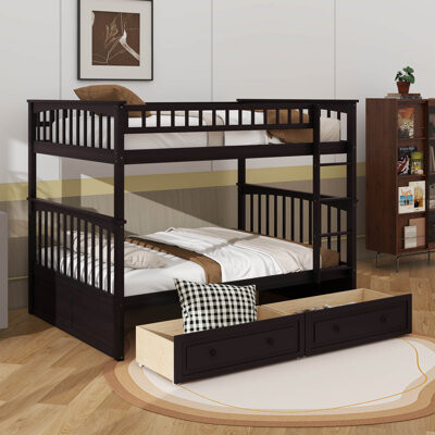 Full-On-Full Bunk Bed With Integrated Drawers, Featuring Convertible Bed Setup
