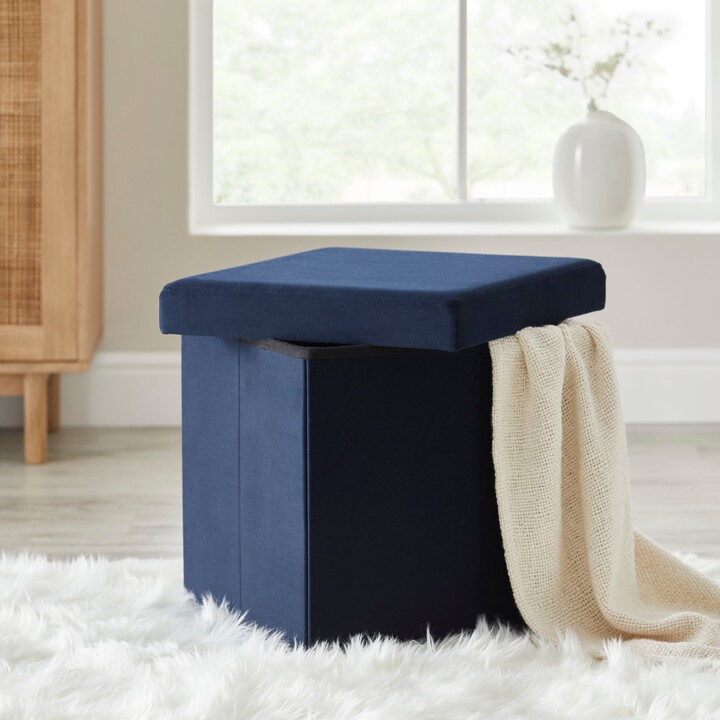 Dunelm Matilda Recycled Velvet Foldable Storage Cube Luxe Navy