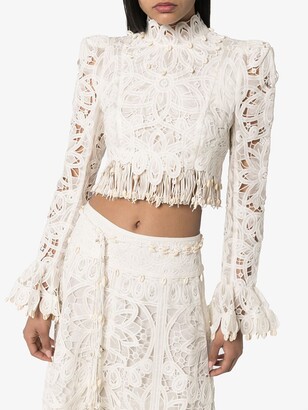 Zimmermann Cropped Fringed Lace Blouse