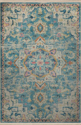 Bungalow Rose Blue Themed Multicolored Traditional Motif Patterned Creative Vintage Decorative Carpet