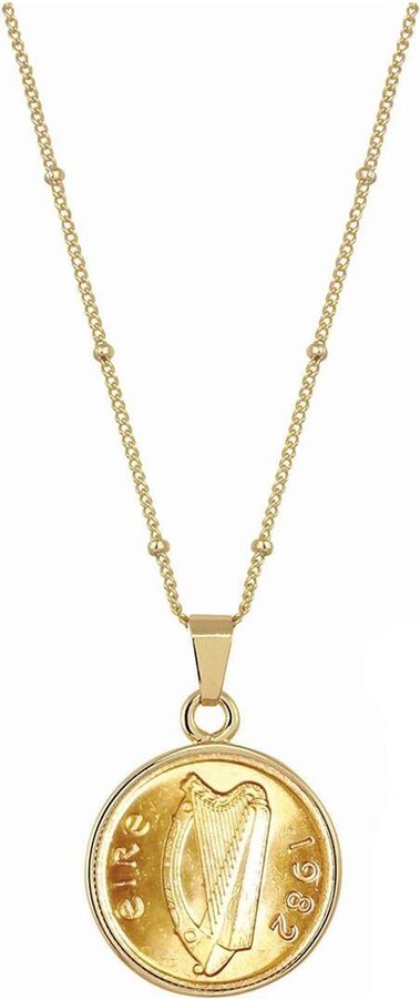 American Coin Treasures 17015 21 in. Gold Layered Irish Half Penny Coin Goldtone Pendant, Gold