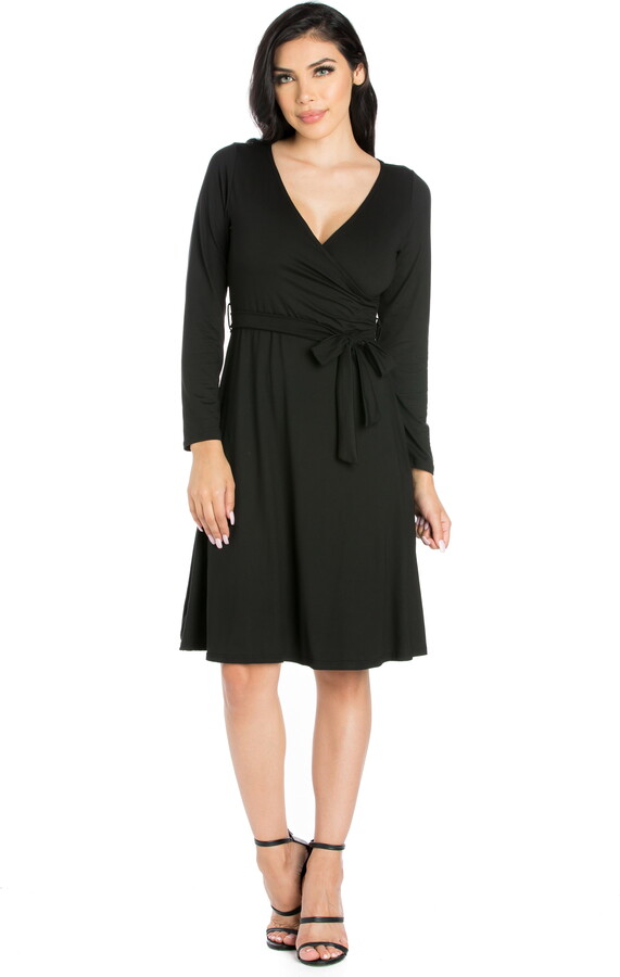 24seven Comfort Apparel Chic V-Neck Long Sleeve Wrap Dress