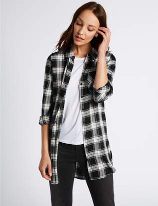 Marks and Spencer Longline Checked Long Sleeve Shirt