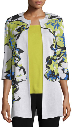 Misook Floral-Knit Long Jacket, Multi Colors