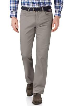 Charles Tyrwhitt Silver Classic Fit Stretch Pique 5 Pocket Trousers Size W42 L32