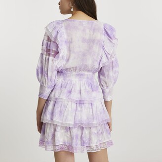 River Island Womens Purple long sleeve tie dye dress - ShopStyle
