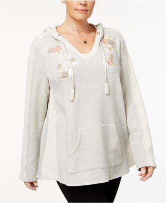 Style&Co. Style & Co Plus Size Embroidered V-Neck Hoodie, Created for Macy's