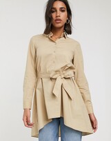 Thumbnail for your product : Stradivarius shirt dress with belt in beige
