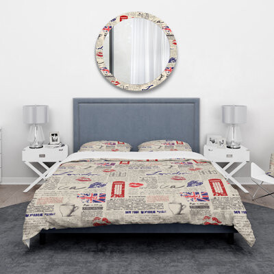 Uk London Vintage Kiss Print - Vintage Abstract Duvet Cover Set - Microfiber Polyester