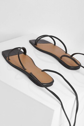boohoo Leather Square Toe Wrap Up Sandals