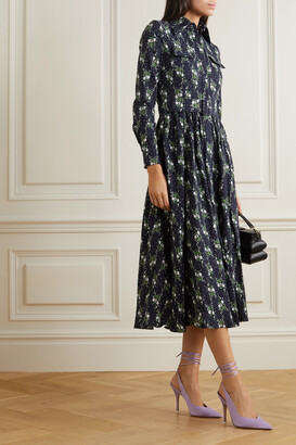 Emilia Wickstead Aurora Belted Floral-print Swiss-dot Cotton-seersucker Maxi Dress - Blue
