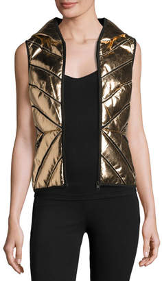 Blanc Noir Metallic Mesh-Inset Puffer Vest, Rose Gold