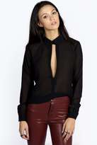 Thumbnail for your product : boohoo Rosella Collared Deep Plunge Long Sleeve Blouse