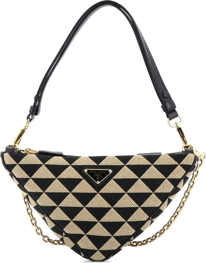 Prada Pre-Owned Double Symbole Triangle Bag Leather and Jacquard Mini shoulder bag