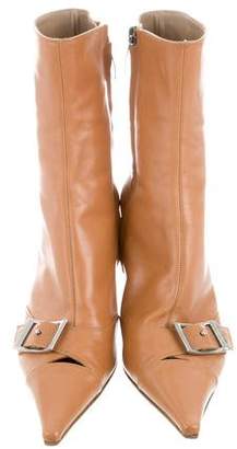 Sergio Rossi Leather Buckle Mid-Calf Boots