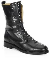 Leather Studded Combat Boots - ShopStyle