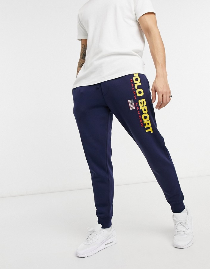 Polo Ralph Lauren capsule fleece large logo print cuffed sweatpants in  cruise navy - ShopStyle Activewear Pants