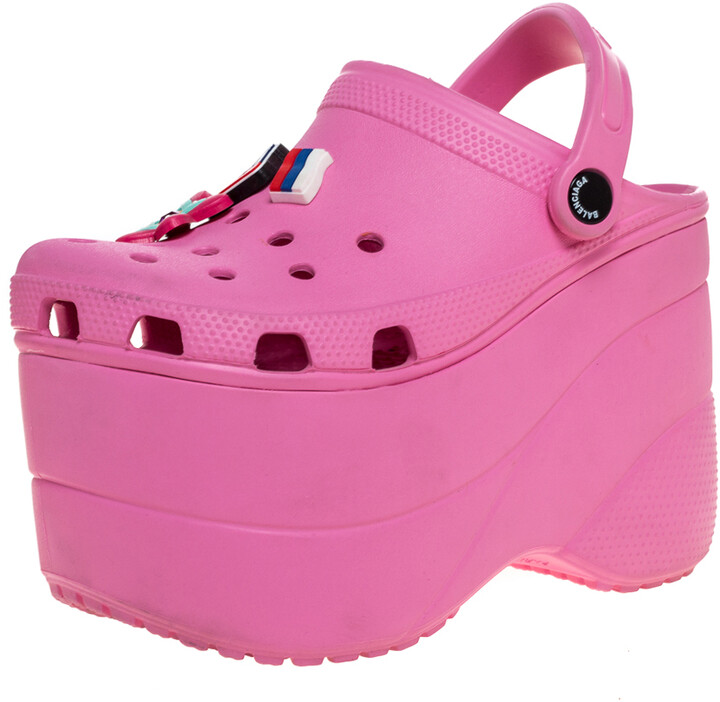 Balenciaga Pink Rubber Crocs Embellished Platform Slingback Sandals Size 35  - ShopStyle