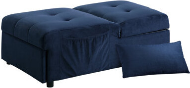 Rosdorf Park Dark Blue Velvet Solid Wood Bench With Pull-out Sleeping Area - Adjustable Lift Top And Cozy Sitting Experience Upholstered Storage Bed For Functional