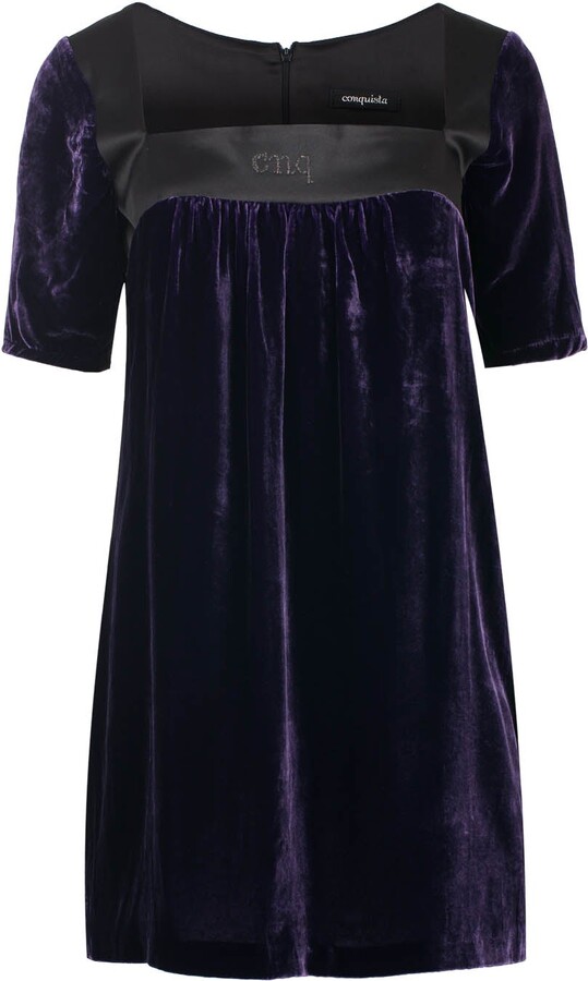 Conquista Pink / Purple Short Sleeve Empire Line Silk Rayon Velvet Dress