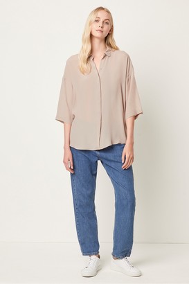 French Connection Etta Silk Mix Cropped Sleeve Shirt