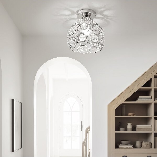 DORESshopModernCrystalSemiFlushMountCeilingLightSilverFinishE26BaseNon-IntegratedLightSource