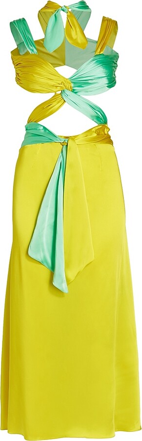 Halpern Women's Colorblocked Midi-Dress - Aqua And Lemon - Size 0