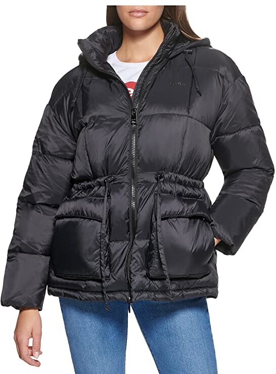 cinched waist puffer jacket