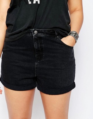 ASOS Curve CURVE Denim Mom Shorts in Washed Black
