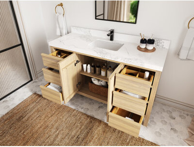 Willow Collections Elizabeth Oak 60 In. W X 22 In. D Single Sink Bathroom Vanity With 2 In. Quartz