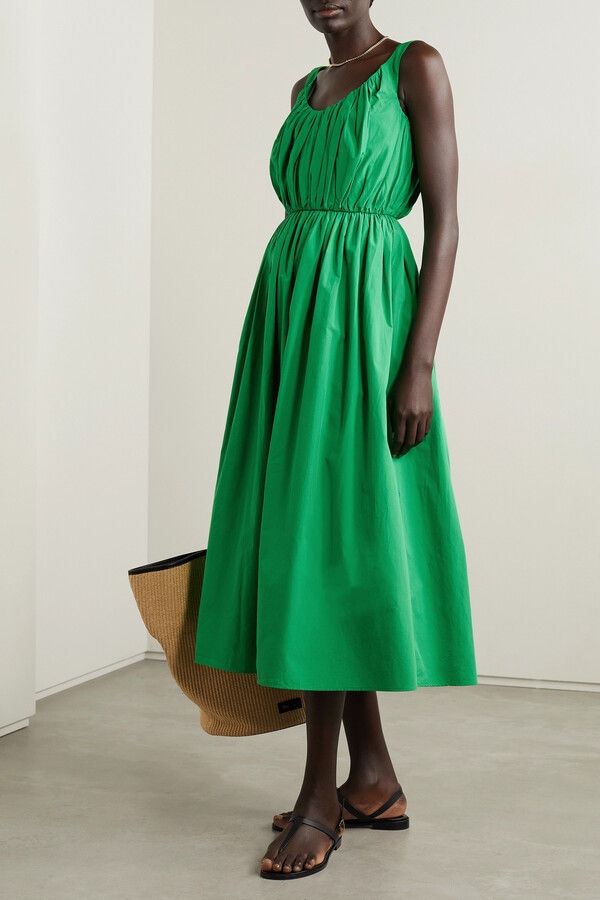 TOVE Juliane Gathered Organic Cotton-poplin Midi Dress - Green
