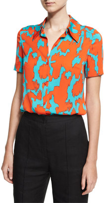 Diane von Furstenberg Short-Sleeve Collared Cossier Print Shirt