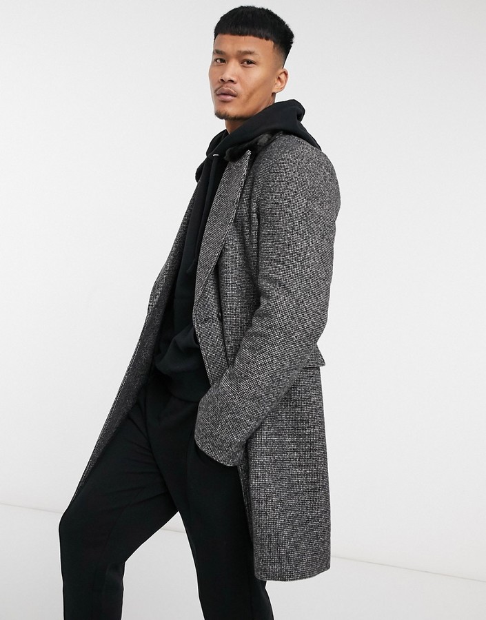 ASOS DESIGN wool mix double breasted coat with faux fur collar in salt and  pepper gray - ShopStyle