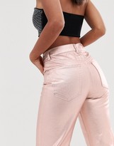 Thumbnail for your product : ASOS DESIGN florence authentic straight leg jeans in rose gold metalic pink
