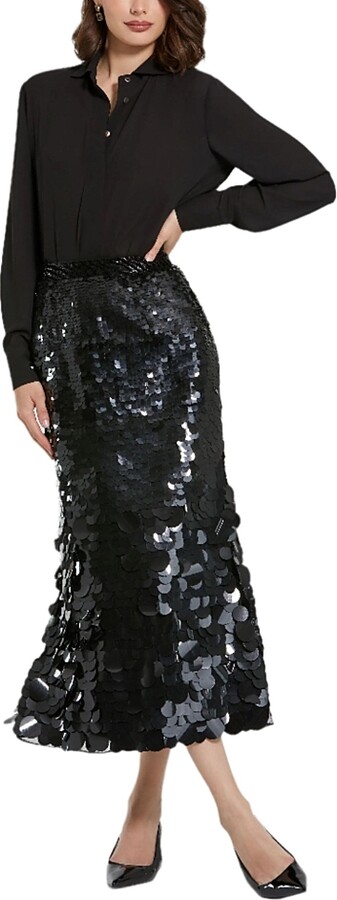 Mac Duggal Paillette Sequin Midi Skirt