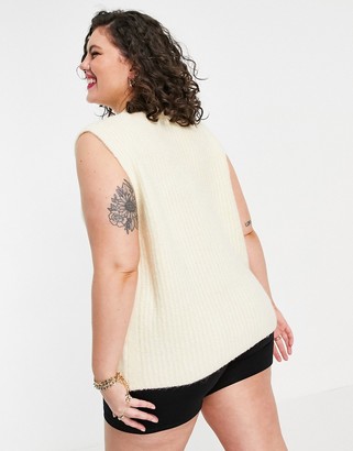 ASOS Curve DESIGN Curve v neck knitted tank top in oatmeal