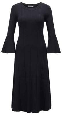 BOSS Hugo Slim-fit dress ribbed structure & flared sleeves S Open Blue